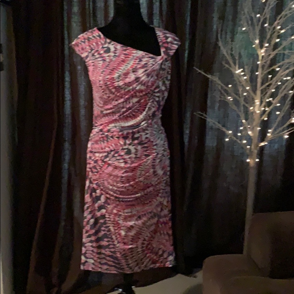 Maggy London dress pink/grey/white with rousing